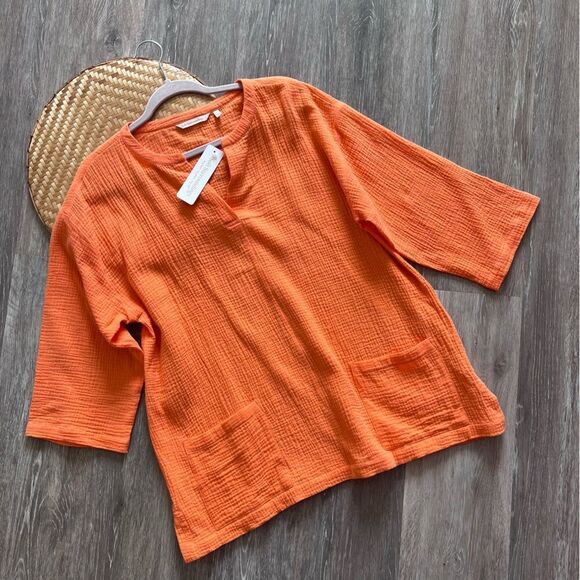 Nwt soft surroundings araza gauze shirt orange women’s size L - Picture 8 of 8